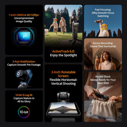 DJI Osmo Pocket 3, Vlogging Cameras with 1'' CMOS & 4K/120fps Vlog Camera, 3-Axis Stabilization, Fast Focusing, Face/Object Tracking, Digital Vlogging Camera