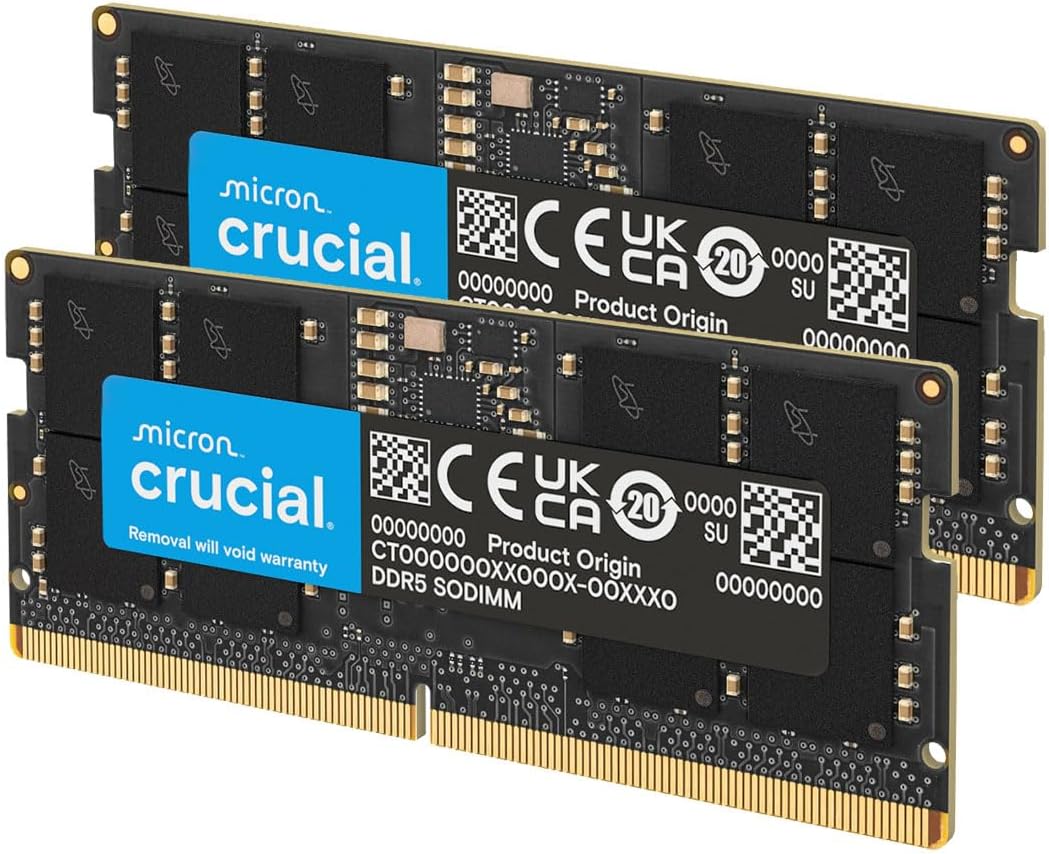 Crucial 32GB (2 x 16GB) DDR5-5600 PC5-44800 CL46 Dual Channel Laptop Memory Kit CT2K16G56C46S5 - Black