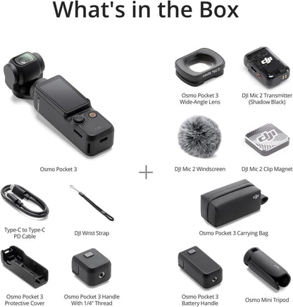 DJI Osmo Pocket 3 Creator Combo, Vlogging Cameras with 1'' CMOS, 4K/120fps Vlog Camera, 3-Axis Stabilization, Face/Object Tracking, Mic Included for Clear Sound